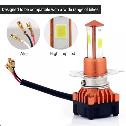 Pivalo 40W CYT H4 LED Front Power Headlight DC 8V-48V High Brightness Bulb with 3 Side Cobe Cooling Fan & Conversion Kit High/Low Beam Light Universal For All Bike Motorcycle Scooty (Pack of 1, White) - Image 4