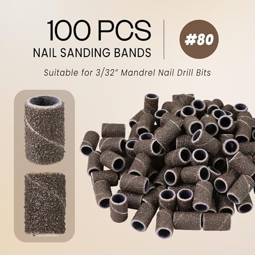 PANA 100 Pieces Nail Sanding Bands Professional Nail Manicure Great Fit for Nail Drill Bits for Acrylic Nails (80 Grit, Brown) - Image 2