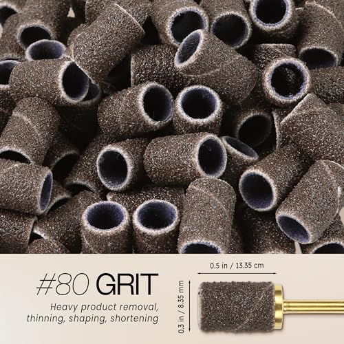 PANA 100 Pieces Nail Sanding Bands Professional Nail Manicure Great Fit for Nail Drill Bits for Acrylic Nails (80 Grit, Brown) - Image 3