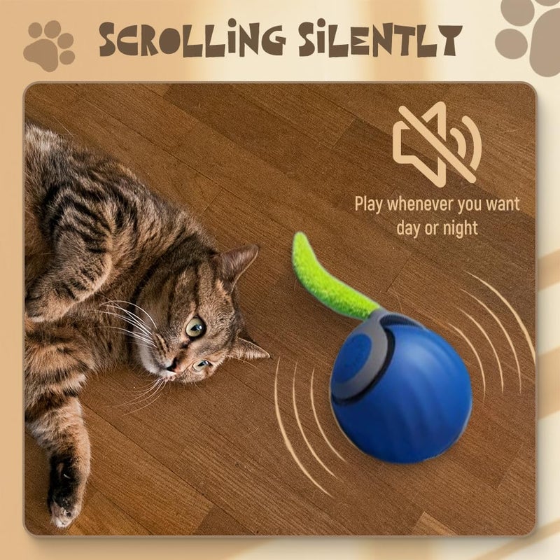 Interactive Electric Rolling Ball Cat Toy With Teasing Tail And Cord Imitation Mouse Blue - Image 4