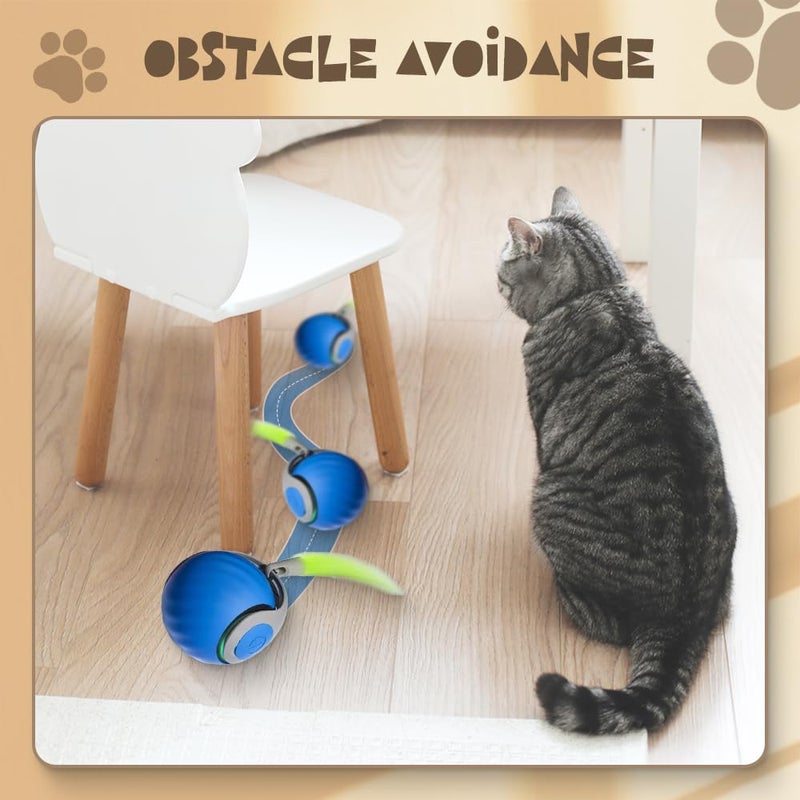 Interactive Electric Rolling Ball Cat Toy With Teasing Tail And Cord Imitation Mouse Blue - Image 3