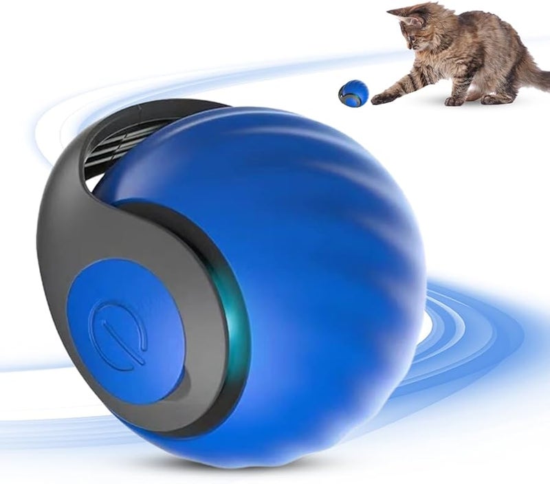 Interactive Electric Rolling Ball Cat Toy With Teasing Tail And Cord Imitation Mouse Blue - Image 1
