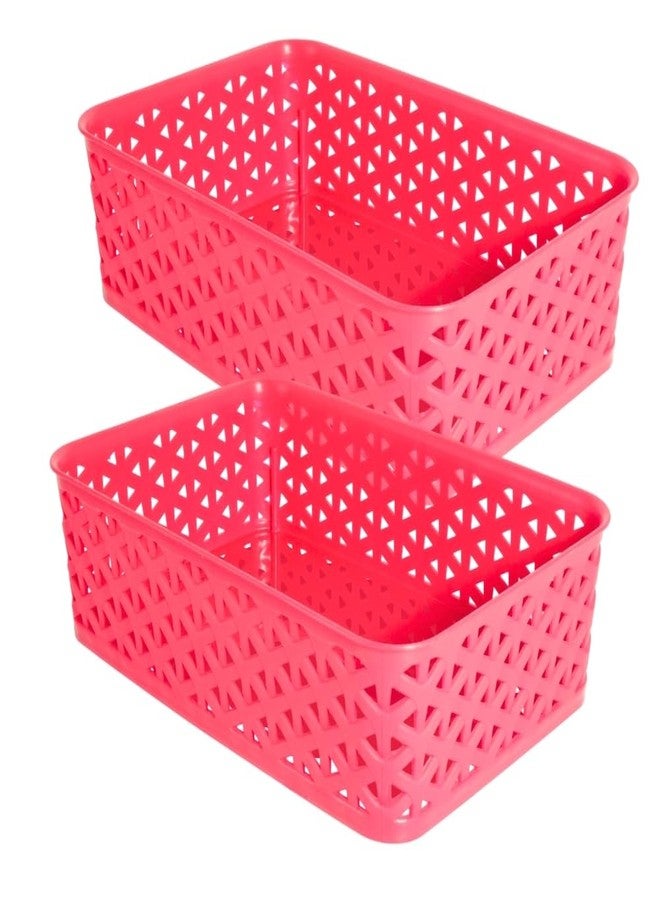 Morvi Stanza-2 Multi-Purpose Plastic Storage Basket|Stackable Organizer Tokri For Home,Kitchen,Bathroom & Office|Ideal For Toys,Clothes,Cosmetics,Stationery|Set Of 2|Red - Image 1