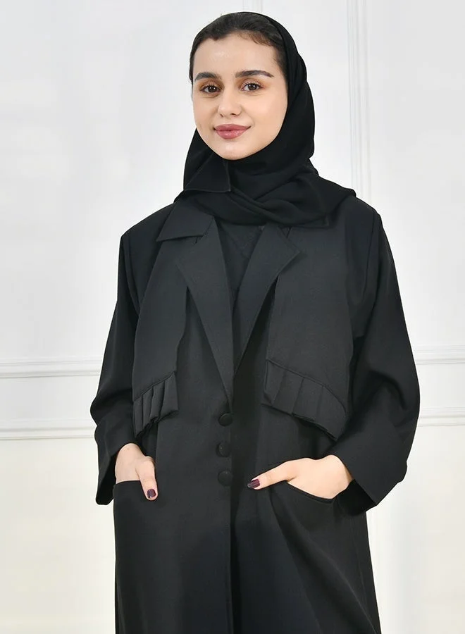 HAWRAA ABAYA Girls’ blazer-style abaya with button closure, featuring a practical and elegant design