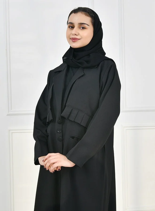 HAWRAA ABAYA Girls’ blazer-style abaya with button closure, featuring a practical and elegant design