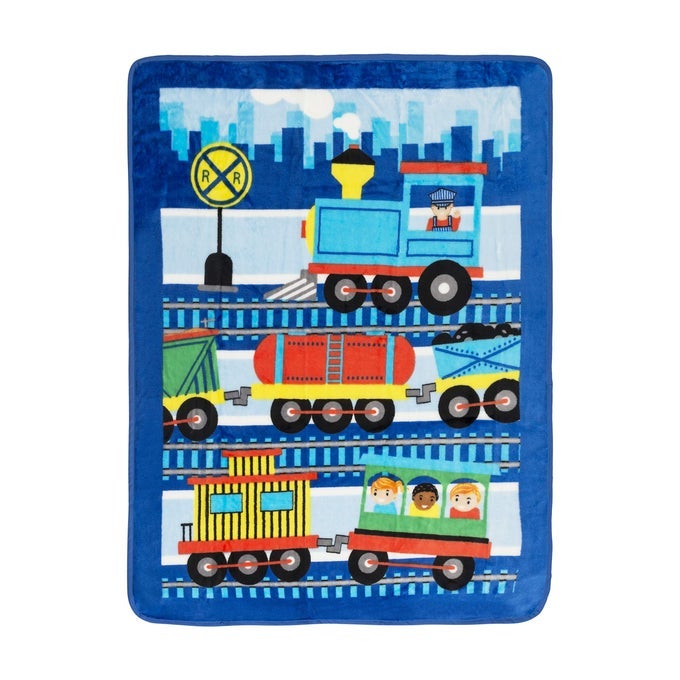 TODDLER THROW BLANKET 30 BY 40 CHOO CHOO TRAIN SUPER SOFT PLUSH WARM AND COMFORTABLE