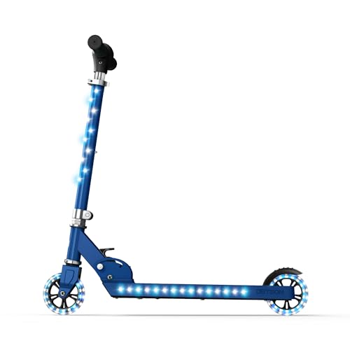 Jetson Scooters Jupiter Kick Scooter Blue Collapsible Portable Kids Push Scooter Lightweight Folding Design with High Visibility RGB Light Up LEDs on Stem Wheels and Deck - Image 1