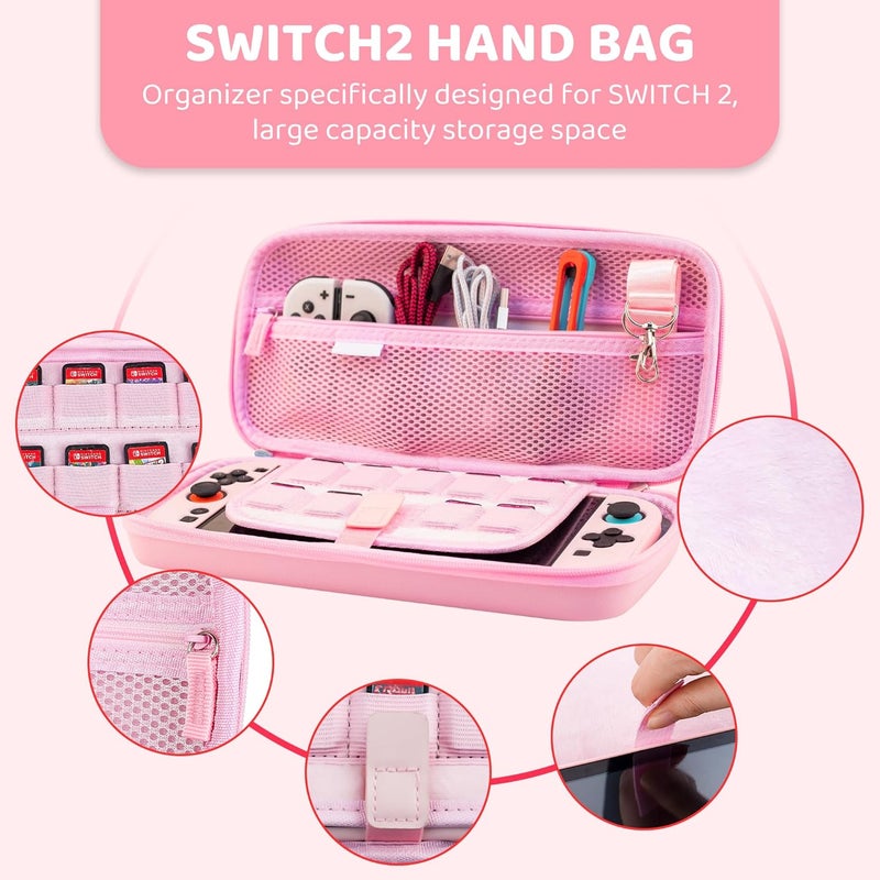 FANPL Case bundle for Nintendo Switch 2 Accessories, Carrying Cover for Switch 2 and JoyCon Controller with Hard Protective Skin and Screen protector, 4 Thumb Grips, Shoulder Strap (Sakura Pink) - Image 3