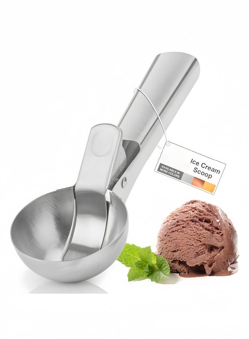 Kibee Premium Ice Cream Scoop with Trigger,Heavy Duty Metal Icecream Scoop Spoon Dishwasher Safe, Perfect for Frozen Yogurt, Gelatos, Sundaes, Large Silver - Image 1
