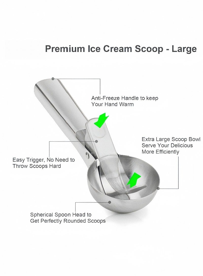 Kibee Premium Ice Cream Scoop with Trigger,Heavy Duty Metal Icecream Scoop Spoon Dishwasher Safe, Perfect for Frozen Yogurt, Gelatos, Sundaes, Large Silver - Image 2