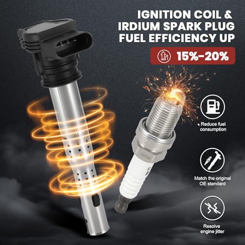KacuYelin UF575 Ignition Coil Pack and Iridium Spark Plugs Set of 4 Compatible with Audi A3 A4 A5 Q3 Q5 RS4 Volkswagen Beetle Jetta Golf Seat Altea Leon 2004-2018 2.0L 4.2L Replaces#UF529,C1627, XP3922 - Image 5