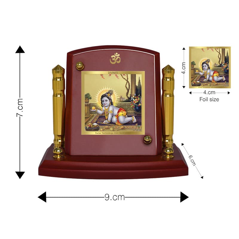 DIVINITI Laddu Gopal ji Idol Photo Frame for Car Dashboard Table DecorMDF 1B wooden Frame and 24K Gold Plated Foil and Engraved Pillars of BrassIdol for Pooja Gifts Items 7x 9CM - Image 5