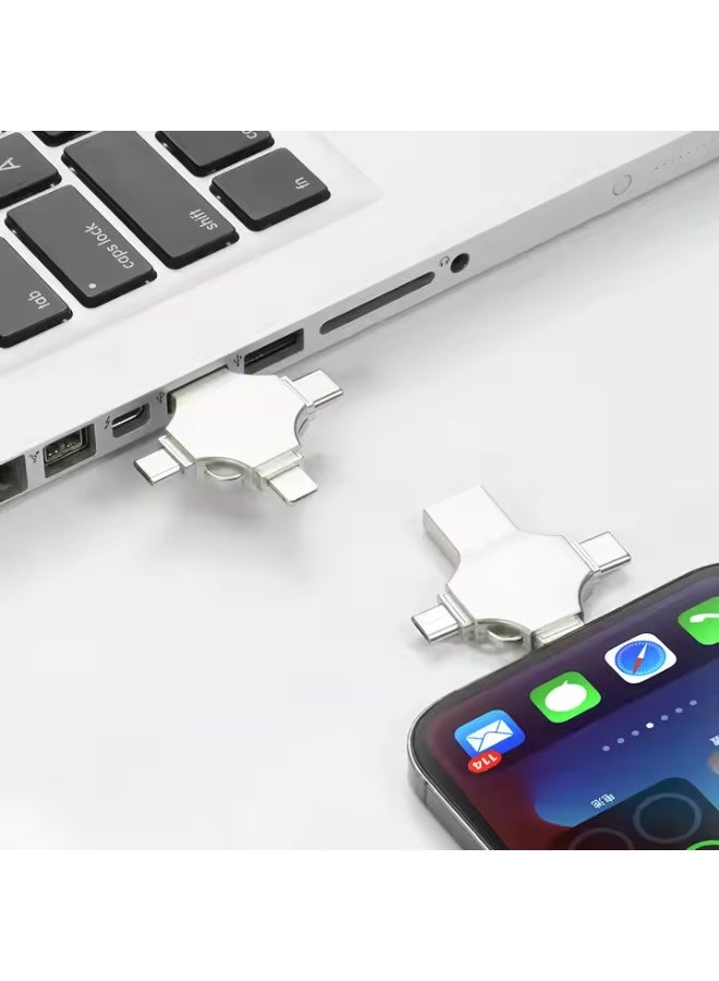 فلاش درايف محرك أقراص فلاش عالي السرعة 4 في 1 للتخزين المزدوج لأنظمة iOS و Type-C و Micro USB و USB للكمبيوتر، 512 جيجابايت - Image 2