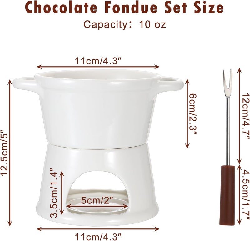BSTKEY 300ML Ceramic Butter Warmer Set with 2 Forks, White Fondue Pot Melting Pot Set, Melt Hot Pot Bowl Set for Cheese Chocolate Butter Caramel - Image 2