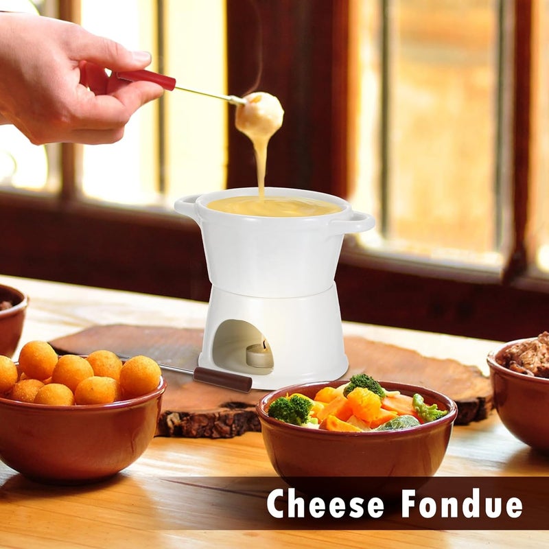 BSTKEY 300ML Ceramic Butter Warmer Set with 2 Forks, White Fondue Pot Melting Pot Set, Melt Hot Pot Bowl Set for Cheese Chocolate Butter Caramel - Image 4