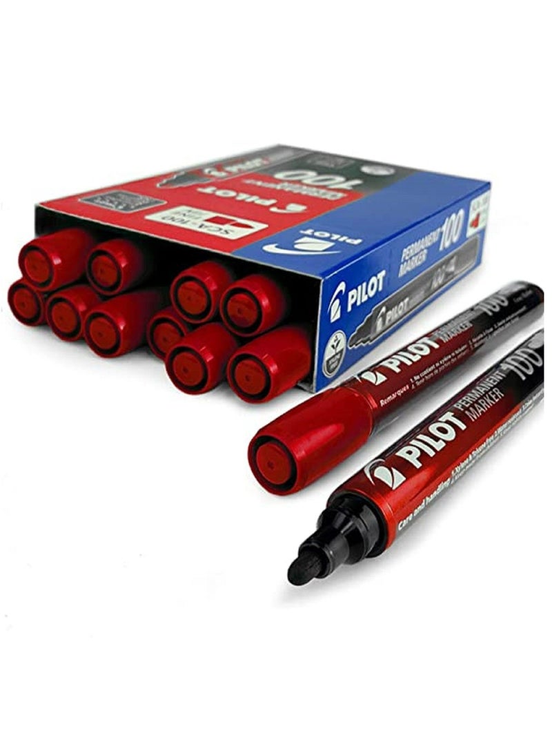 Pilot 12-Piece Red Bullet Tip Permanent Marker SCA-100 - Image 3