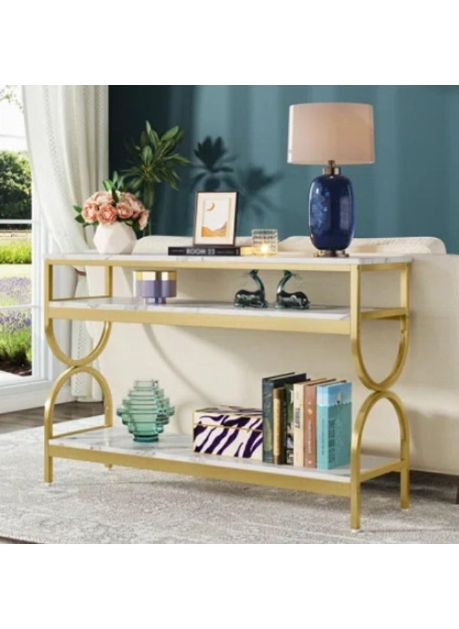 HOME TASTE Hometaste Premium Marble And Metal Console Table - Elegant Design Without Assembly Versatile And Stylish For Modern Living Spaces 120X40X80Cm 