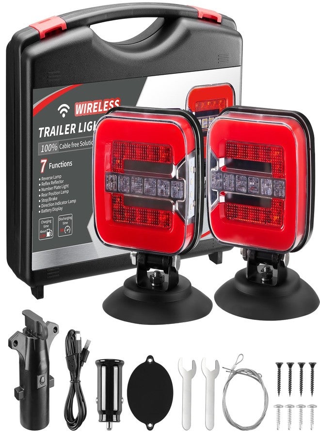 inhtgeas Wireless Trailer Lights Magnetic - Adjustable Magnetic Tow Light with 2 Mounting Options Rechargeable Towing Tail Light Kit Reverse Light for Trucks, Boat, RV, Vehicle, Caravan - Image 1