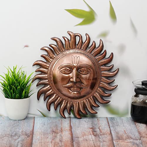 Craft Trade Handmade Decorative Sun Idol Face with Copper Polish Wall Hanging Statue Puja Vastu Figurine Surya for Positivity for Home Enterance Door and Office - 9.5 Inch - Image 2