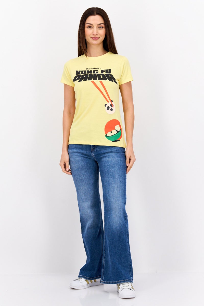 Kung Fu Panda Women Round Neck Short Sleeves Graphic Print T-Shirt, Yellow - Image 4