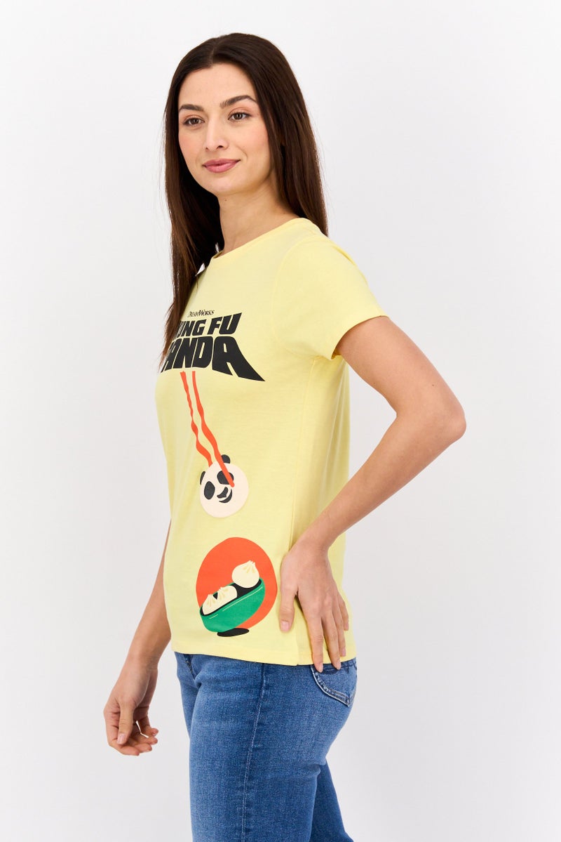 Kung Fu Panda Women Round Neck Short Sleeves Graphic Print T-Shirt, Yellow - Image 2