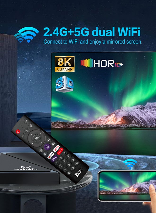 تلفزيون صندوق التلفاز الذكي 8K أندرويد 14 بمعالج رباعي النواة ARM Cortex A53 مع واي فاي 6 2.4G/5G وجهاز تحكم عن بُعد - Image 2