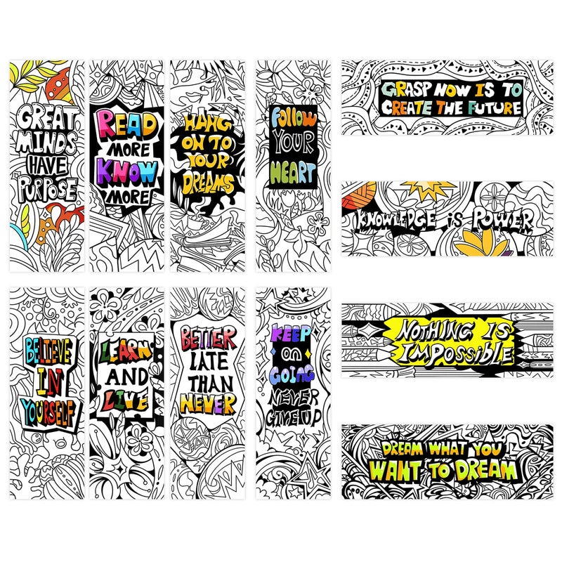 VOCHIC 120 Piece DIY Inspirational Bookmarks for Students, Bulk Bookmarks, Cool Double-Sided Coloring Bookmark for Class Gifts, Color Your Own Book Marks for Kids, Adults, Teachers, Women, Men, Book Lovers - Image 1