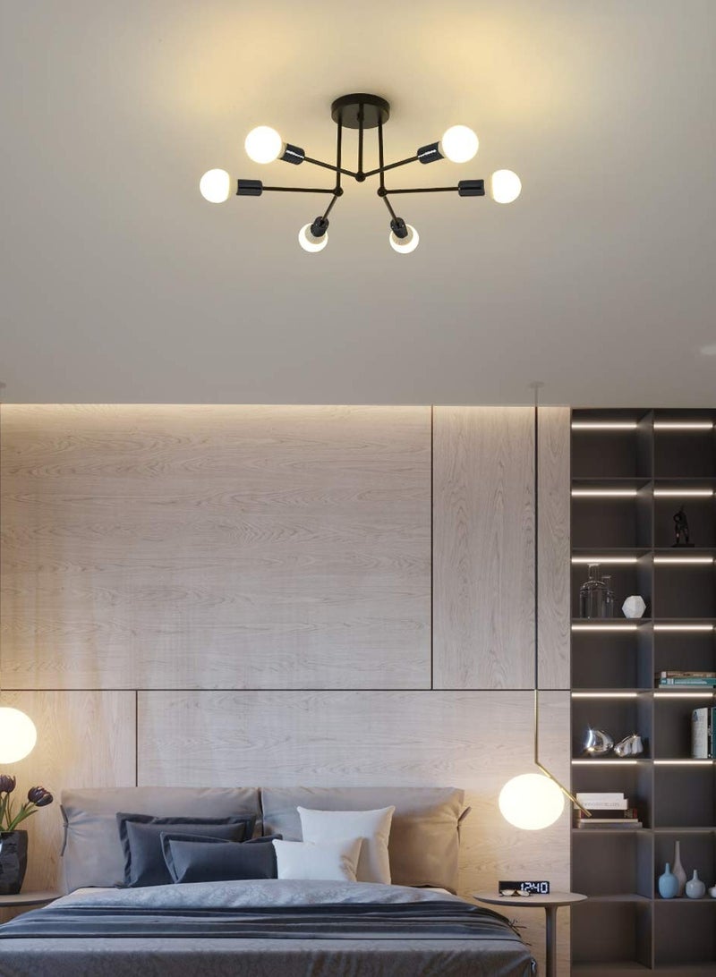 Modern Ceiling Lights Fixture, 6-Light E27 Base Gold Sputnik Chandelier, Semi Flush Mount Ceiling Lamp for Bedroom Living Room Kitchen (Bulbs NOT Included) - Image 2