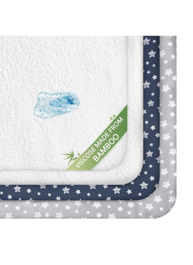 Moonsea Crib Sheets & Waterproof Crib Mattress Protector for Boys 4 Pack Set, Viscose Made from Bamboo, Waterproof Crib Sheets Mattress Pad Cover, Grey & Navy  - Image 1