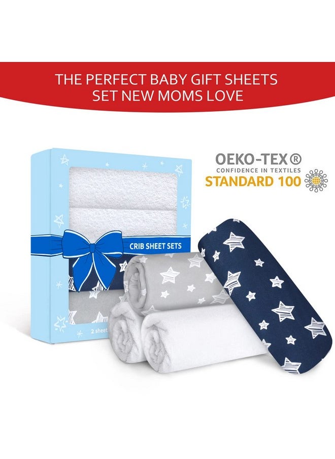 Moonsea Crib Sheets & Waterproof Crib Mattress Protector for Boys 4 Pack Set, Viscose Made from Bamboo, Waterproof Crib Sheets Mattress Pad Cover, Grey & Navy  - Image 4