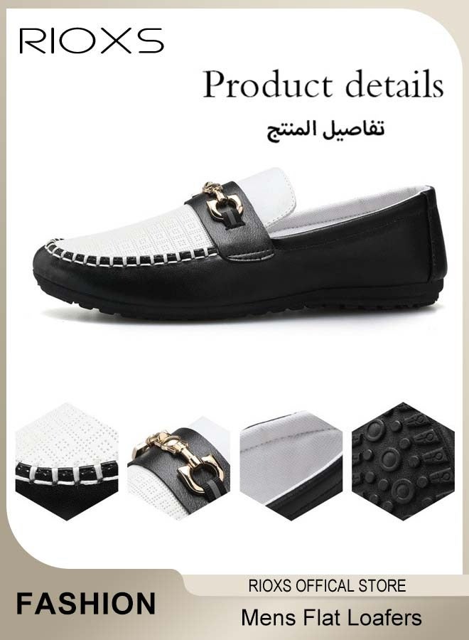 RIOXS Flat Loafers For Men,Casual Loafers,Slip On Flat Shoes,PU Leather Shoes,Mens Comfy Loafers For Office Outdoor,Breathable Boat Shoes,Lightweight Driving Shoes,Non-slip Walking Shoes  - Image 3