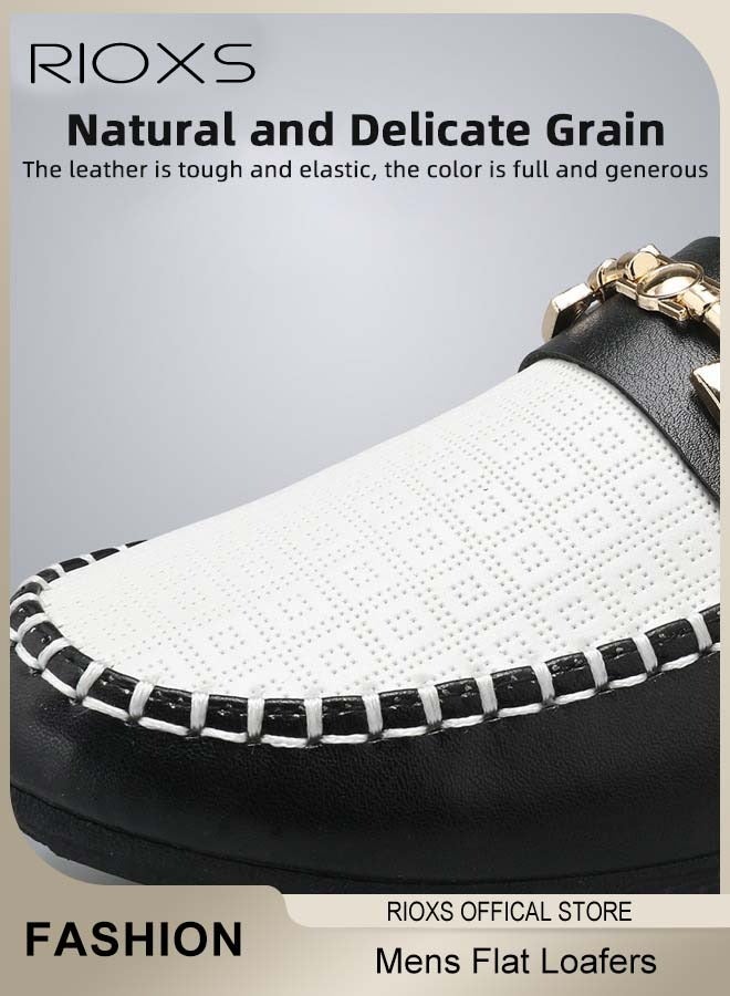 RIOXS Flat Loafers For Men,Casual Loafers,Slip On Flat Shoes,PU Leather Shoes,Mens Comfy Loafers For Office Outdoor,Breathable Boat Shoes,Lightweight Driving Shoes,Non-slip Walking Shoes  - Image 5