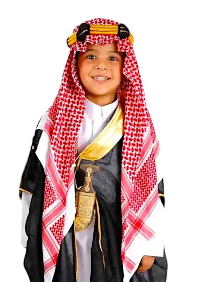 Alwaseef A set consisting of black Bisht, a red shemagh, a children's reed headband and a takyah