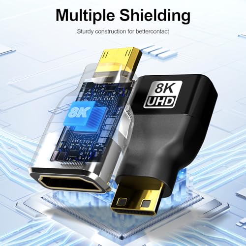 JHAOUS Mini HDMI to HDMI Adapter, 8K@60Hz 4K@144Hz Gold-Plated Converter, Female to Mini HDMI Male Adapter for DSLR Camera, Laptop, Tablet, HDTV, Raspberry P, Monitor, Projector - High Speed & Durable - Image 2