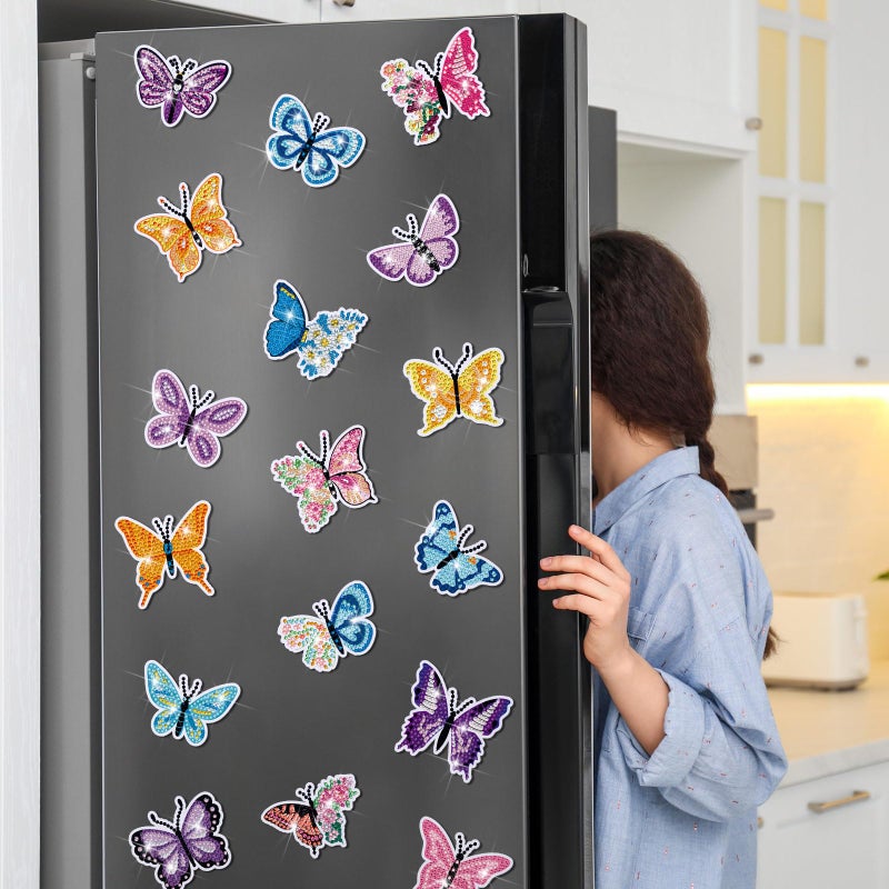 Copkim 30 Pcs Diamond Art Magnets Refrigerator Easy Art Kits Fridge Diamond Painting Magnets Stickers for Adults DIY Home Decors Flower Butterfly(Butterfly) - Image 2