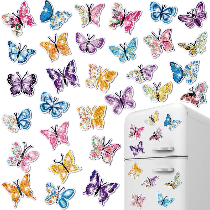 Copkim 30 Pcs Diamond Art Magnets Refrigerator Easy Art Kits Fridge Diamond Painting Magnets Stickers for Adults DIY Home Decors Flower Butterfly(Butterfly) - Image 1