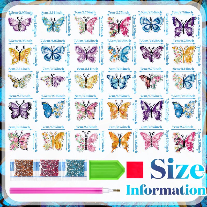 Copkim 30 Pcs Diamond Art Magnets Refrigerator Easy Art Kits Fridge Diamond Painting Magnets Stickers for Adults DIY Home Decors Flower Butterfly(Butterfly) - Image 4