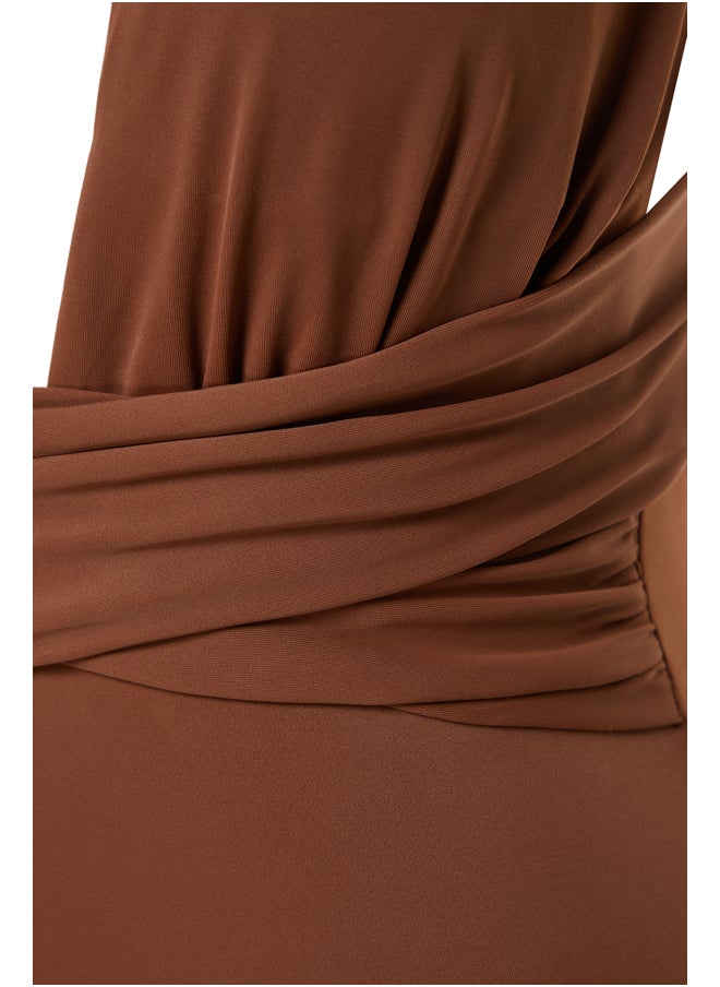 Brown Deep Low-cut Draped Hipster Swimsuit TBESS21MA0041