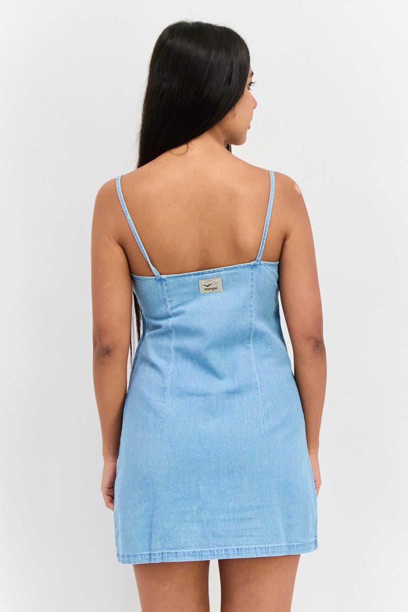 Wrangler Women Washed Denim Mini Dress, Blue - Image 3