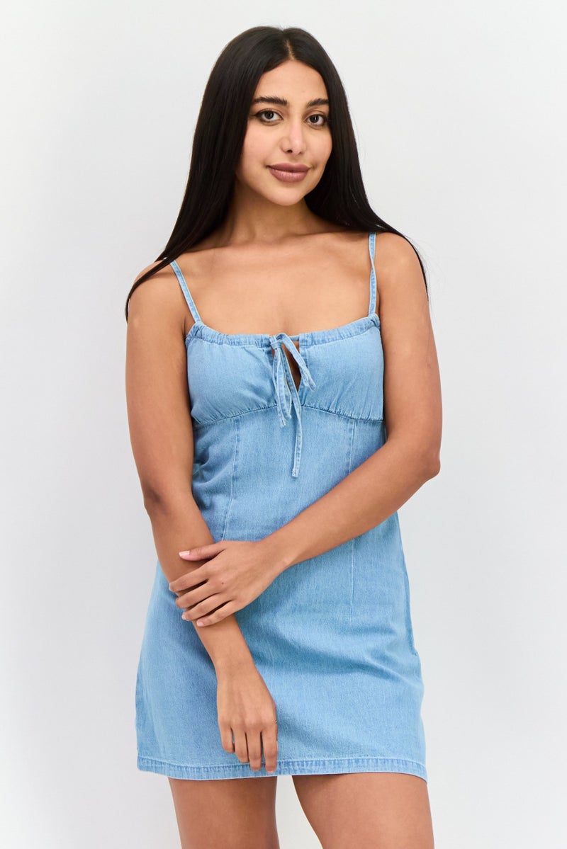 Wrangler Women Washed Denim Mini Dress, Blue - Image 1