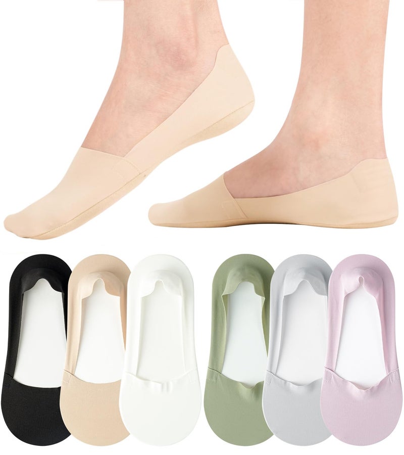 floconssy No Show Socks Womens Nylon Non Slip Low Cut Invisible Liner Footies Thin Silk Socks for Flats Loafers Lightweight 6 Pairs Multicolor Size 9-12 - Image 1
