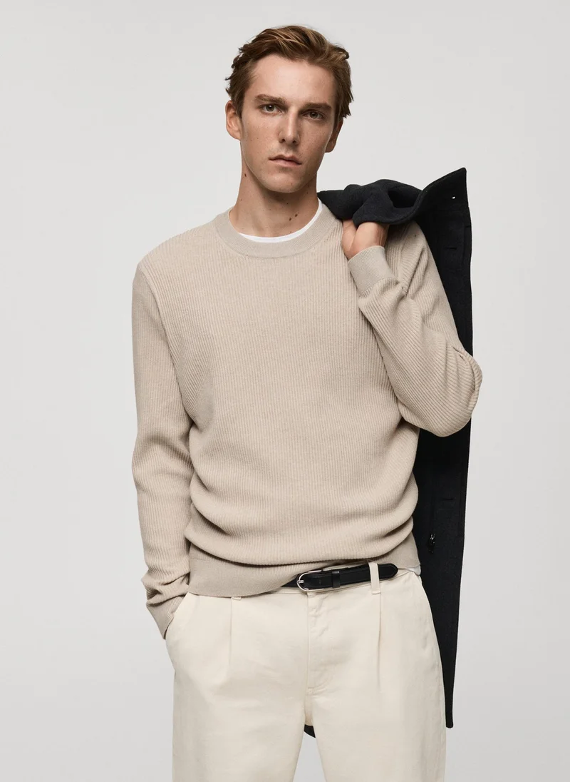 Mango Man Textured Knitted Sweater