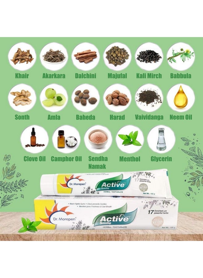 دكتور.موربين معجون أسنان أكتيف سمايل العشبي أيورفيدا للرجال والنساء، عبوة من معجون أسنان واحد (100 جم) - Image 4