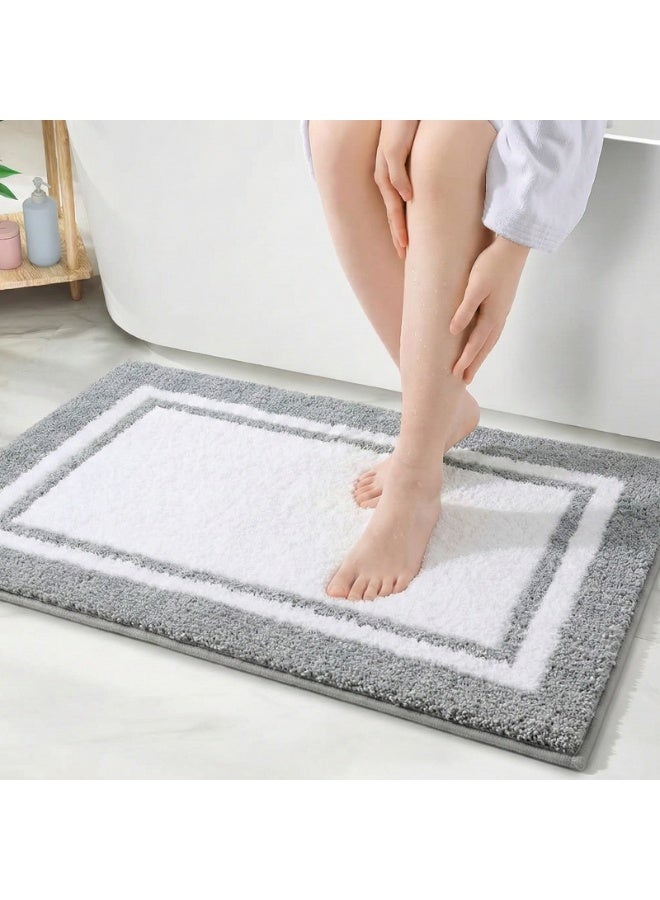 FEELSO Bath Mat 50 x 80 cm, Extra Soft Absorbent Microfiber Bathroom Mats, Non-Slip Rugs for Shower Floor, Machine-Washable Bath Rug Foot Mat Gray - Image 1