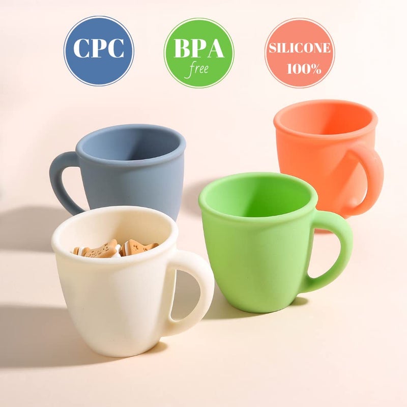 Vemolea 2 Pack Silicone Training Cups for Baby and Kids, Toddler Learning Cups with Handles, BPA Free, Microwave and Dishwasher (White & Grey Blue) - Image 4