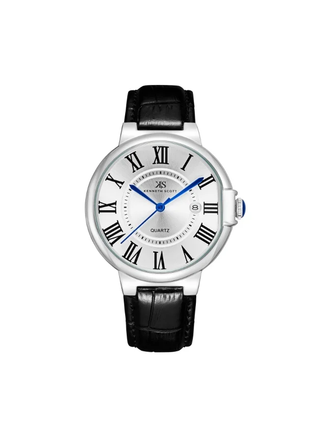 KENNETH SCOTT Men's Genuine Leather Analog Watch K23053-SLBW - 41 mm