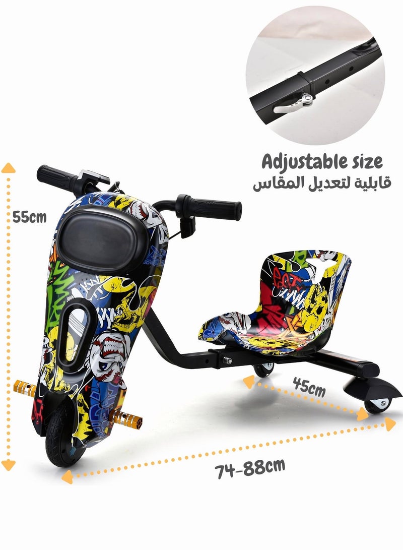 BEKILOLE Drifting Scooter 3 Wheel Electric Scooter - 3 Driving Modes- Bluetooth- Lights - Speed Up to 15KM/h - Blue - Image 4