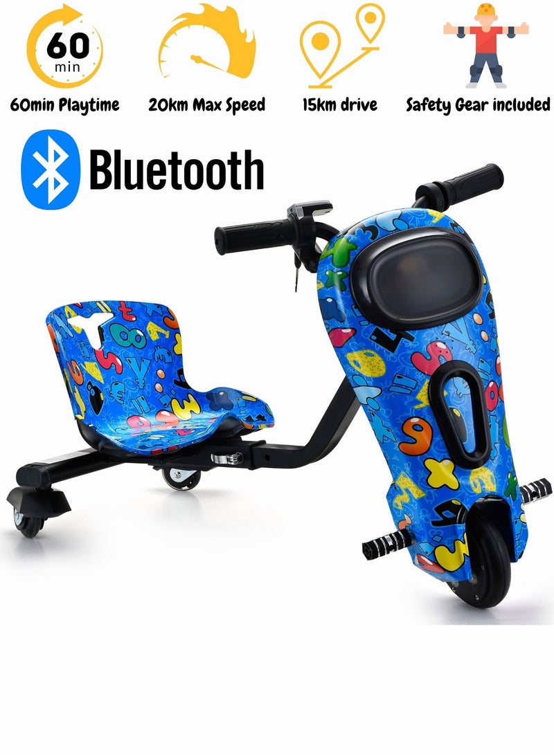 BEKILOLE Drifting Scooter 3 Wheel Electric Scooter - 3 Driving Modes- Bluetooth- Lights - Speed Up to 15KM/h - Blue - Image 1