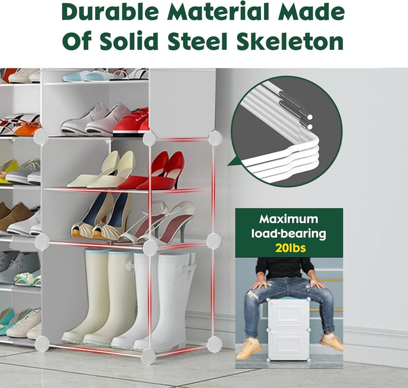 LiveCool Shoe Rack Plastic, 8-Layer Shoes Rack for Home Plastic, Closed Shoe Rack with Door&Metal Hook, Soft PP Plastic Shoe Stand Organiser Sneakers/Heels/Slippers on Bedroom Entryway,White (SR-W8) - Image 4