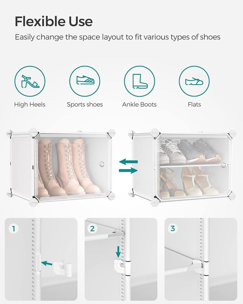 LiveCool Shoe Rack Plastic, 8-Layer Shoes Rack for Home Plastic, Closed Shoe Rack with Door&Metal Hook, Soft PP Plastic Shoe Stand Organiser Sneakers/Heels/Slippers on Bedroom Entryway,White (SR-W8) - Image 5